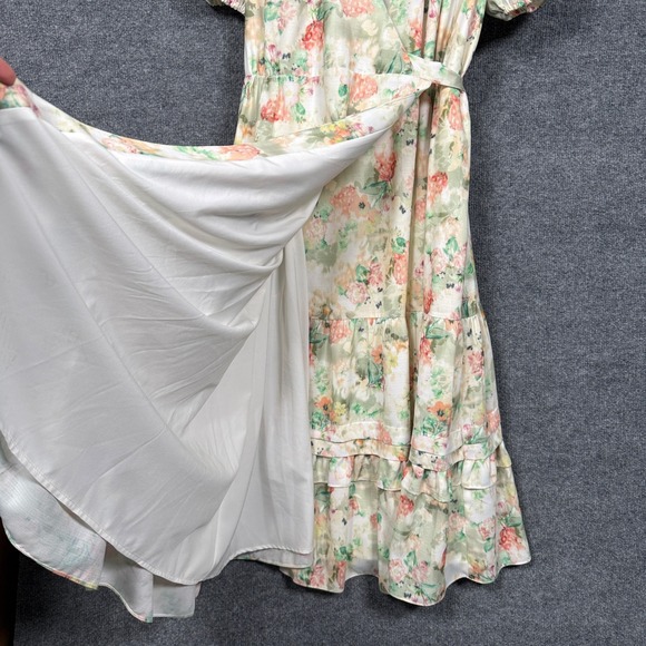 Alex Marie Size 10 Wrap Midi Dress White Feminine Garden Party Ruffled Floral - Picture 6 of 13